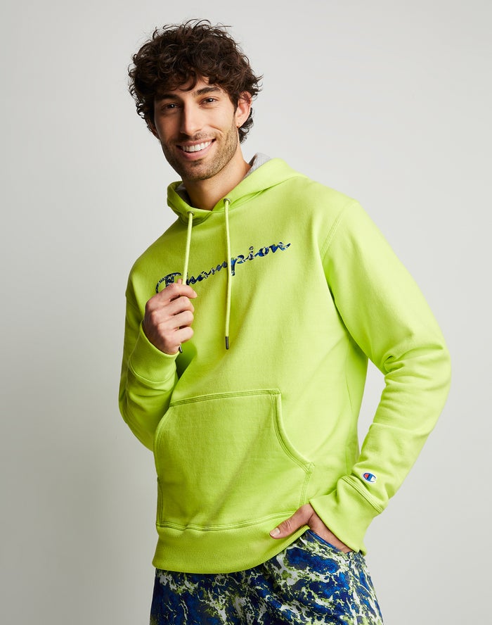 Champion Powerblend Fleece Chasing Waves Green Hoodie Mens - South Africa CPIGSB098